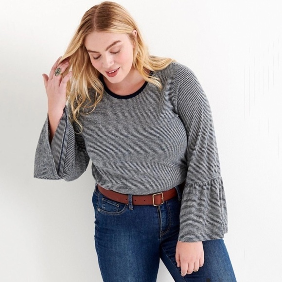 NWT Lucky Brand Striped Hacci Knit Bell Sleeve Top - Picture 1 of 7